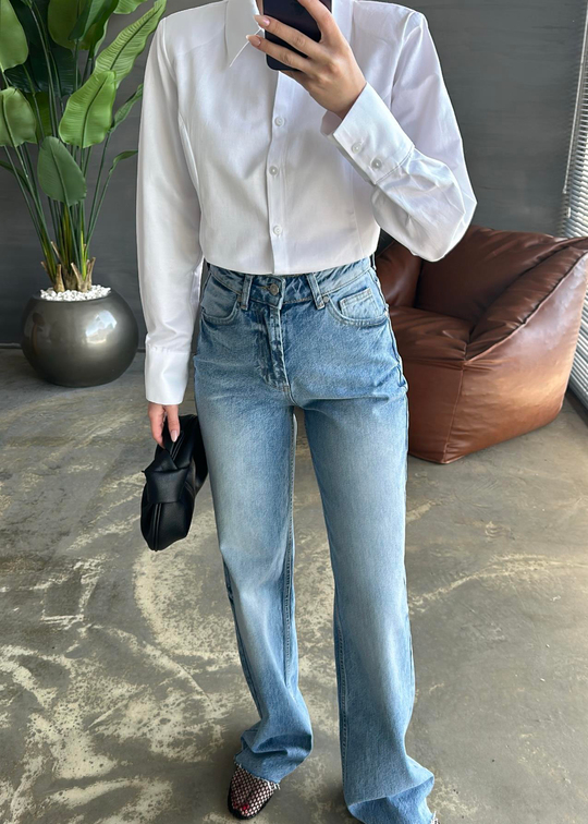 Vatkalı Fit Poplin Gömlek BEYAZ