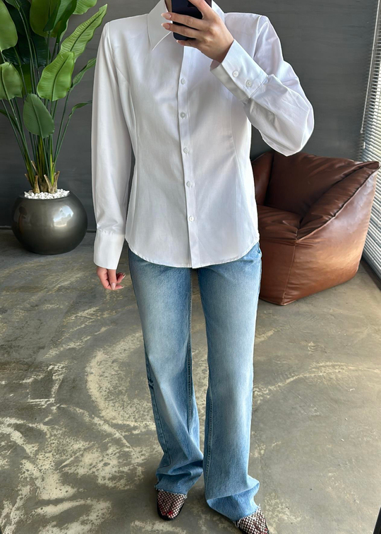 Vatkalı Fit Poplin Gömlek BEYAZ