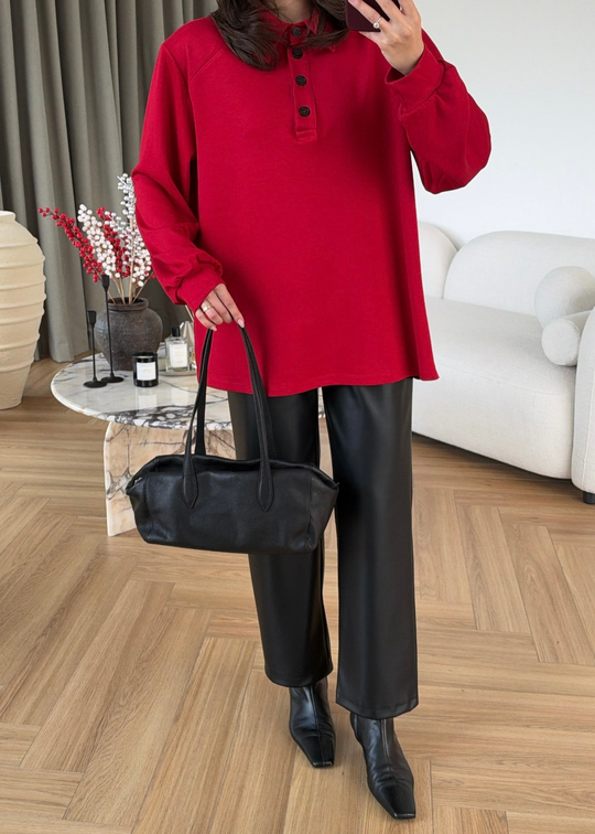 Vatkalı Polo Yakalı Sweat KIRMIZI