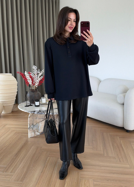 Vatkalı Polo Yakalı Sweat LACİVERT