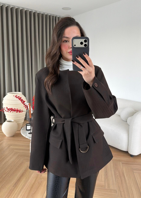 Vibe Kemerli Blazer ACI KAHVE