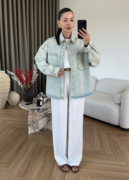 Violet Muadil Denim Gömlek BUZ MAVİ
