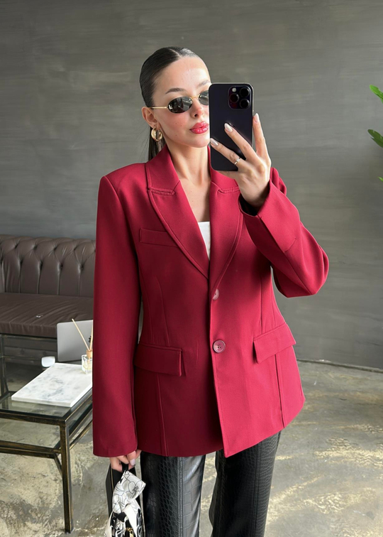 Volanlı İki Düğme Ceket BORDO