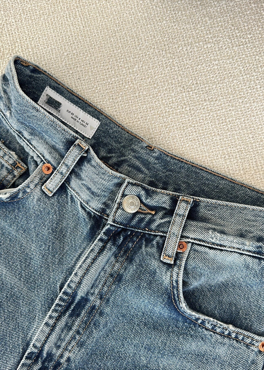 Wood Straight Jean Orta Mavi