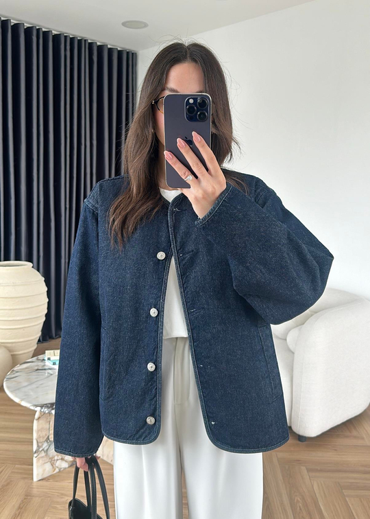 Yakasız Denim Ceket LACİVERT
