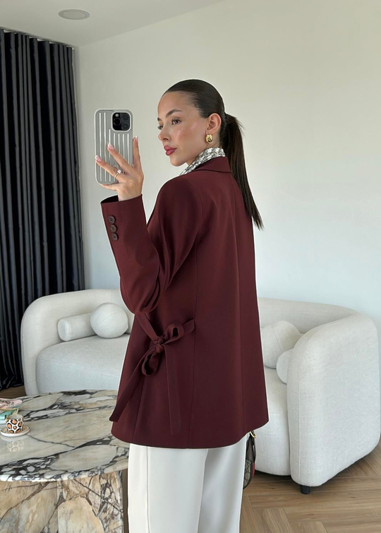 Yandan Bağcıklı Ceket BORDO