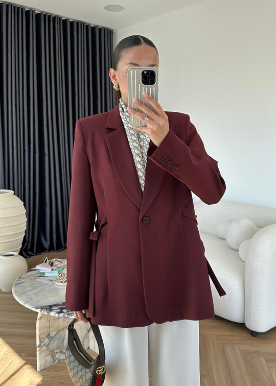 Yandan Bağcıklı Ceket BORDO