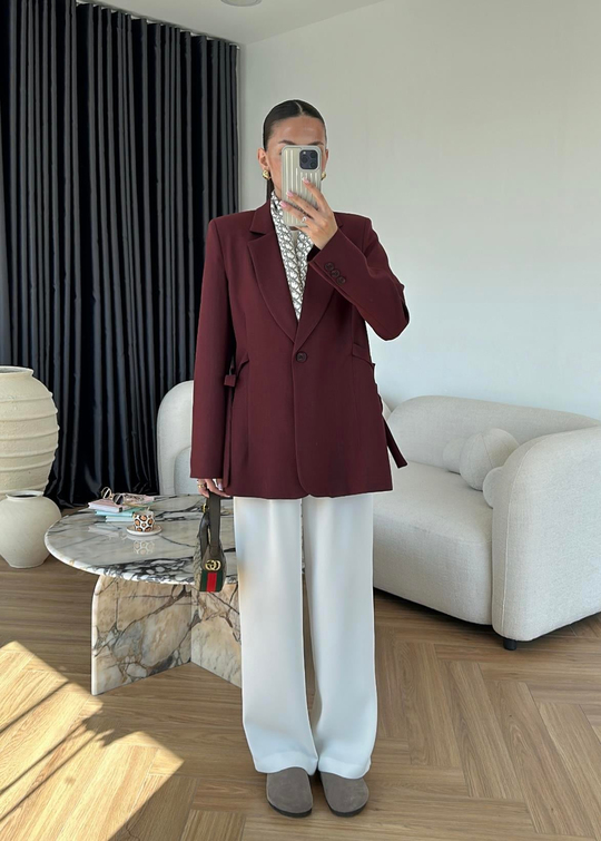 Yandan Bağcıklı Ceket BORDO