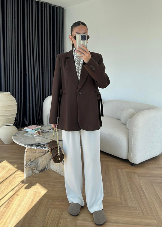 Yandan Bağcıklı Ceket KAHVE
