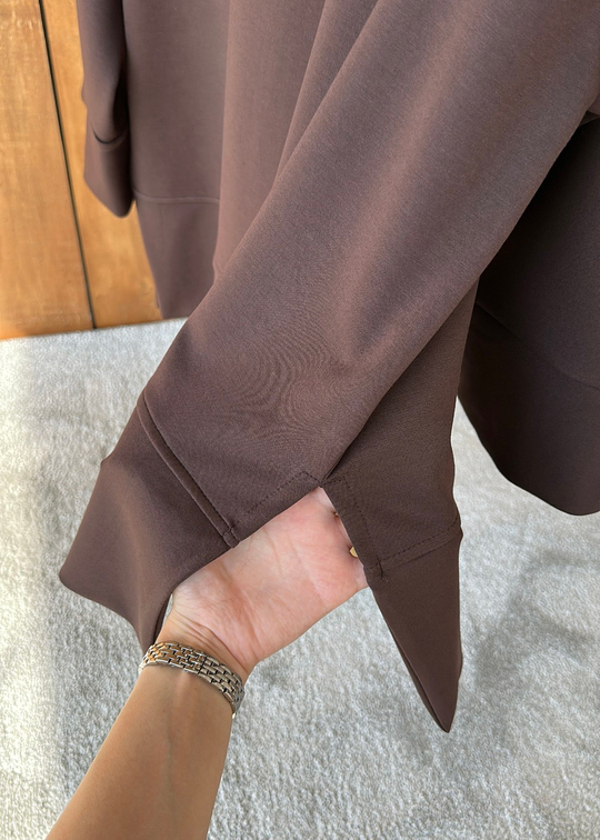 Yanı Yırtmaçlı Uzun Kollu Sweat ACI KAHVE