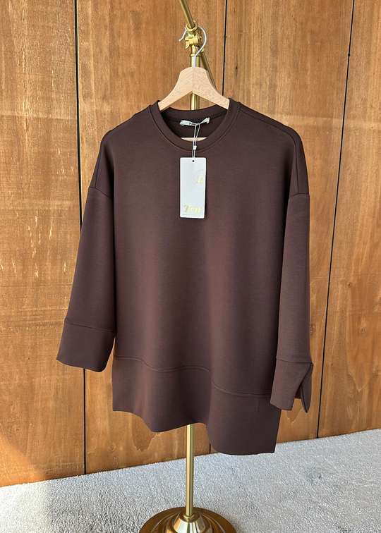 Yanı Yırtmaçlı Uzun Kollu Sweat ACI KAHVE