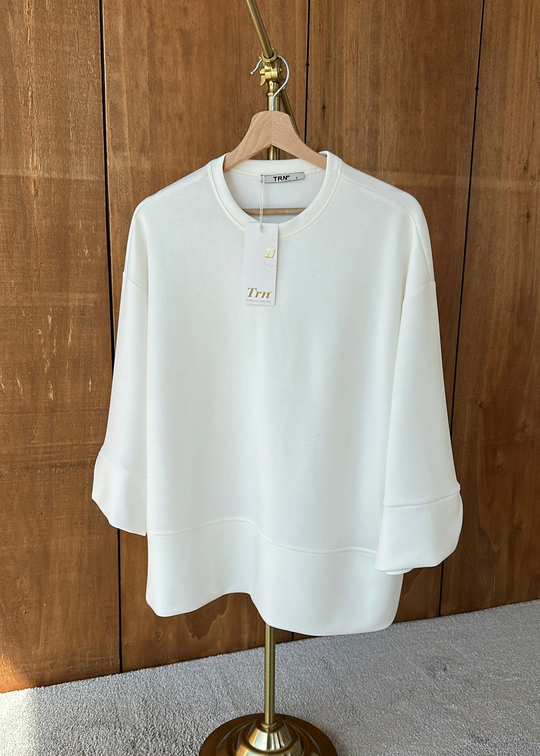 Yanı Yırtmaçlı Uzun Kollu Sweat BEYAZ