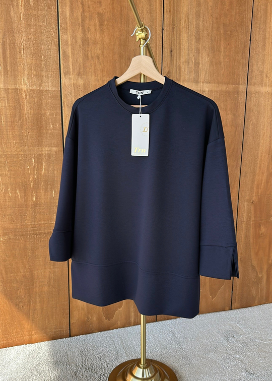 Yanı Yırtmaçlı Uzun Kollu Sweat LACİVERT