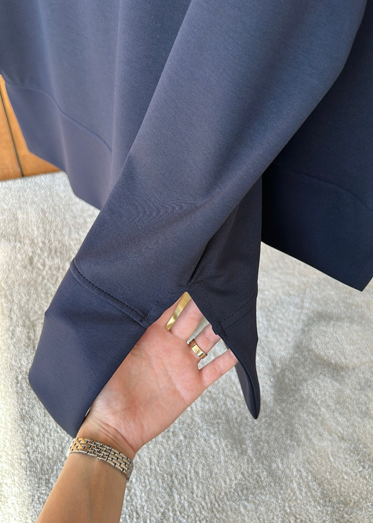 Yanı Yırtmaçlı Uzun Kollu Sweat LACİVERT