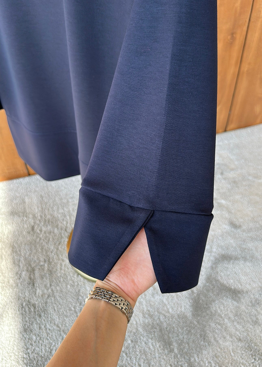 Yanı Yırtmaçlı Uzun Kollu Sweat LACİVERT