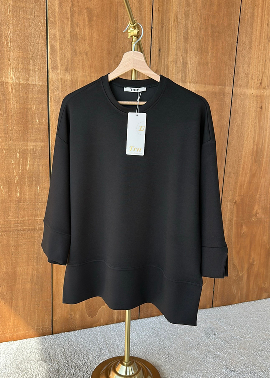 Yanı Yırtmaçlı Uzun Kollu Sweat SİYAH