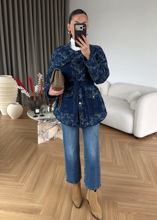 Yapboz Desenli Denim Ceket MAVİ
