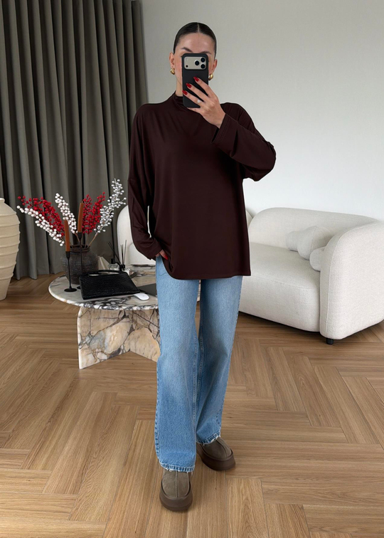 Yarım Balıkçı Modal Bluz ACI KAHVE