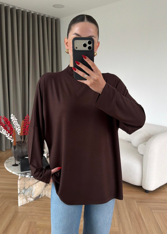 Yarım Balıkçı Modal Bluz ACI KAHVE