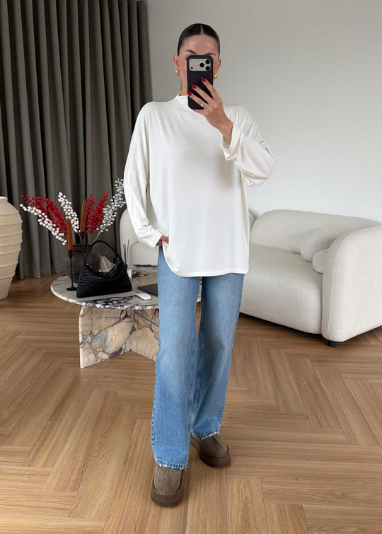 Yarım Balıkçı Modal Bluz EKRU