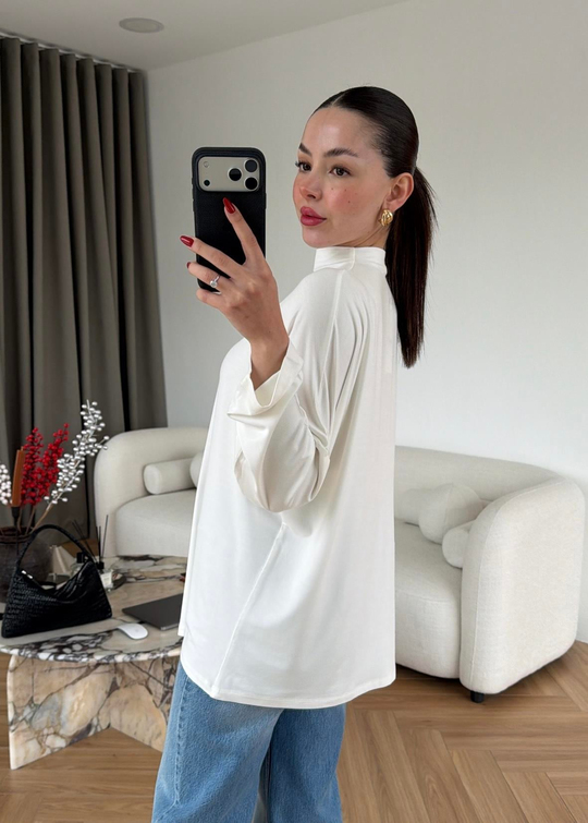 Yarım Balıkçı Modal Bluz EKRU