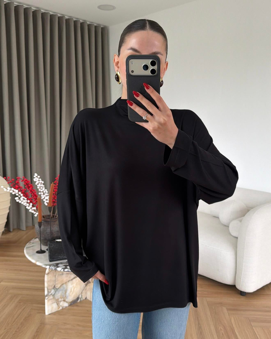 Yarım Balıkçı Modal Bluz SİYAH