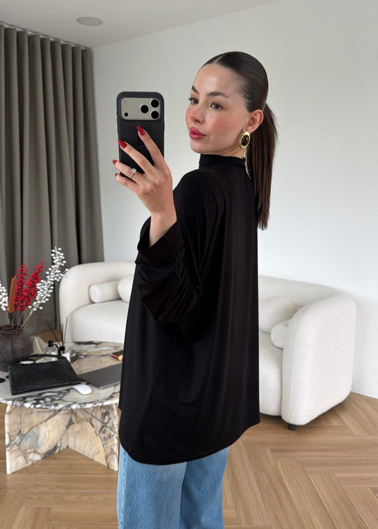 Yarım Balıkçı Modal Bluz SİYAH