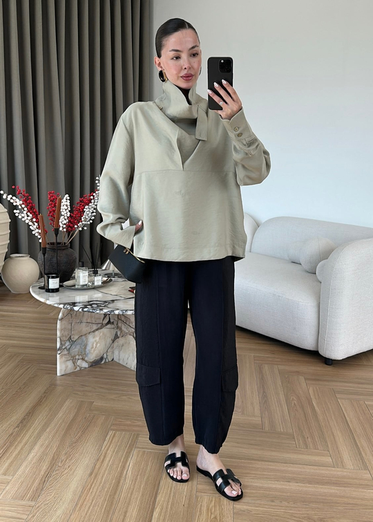 Yüksek Yakalı Döküm Gömlek MİNT YEŞİLİ