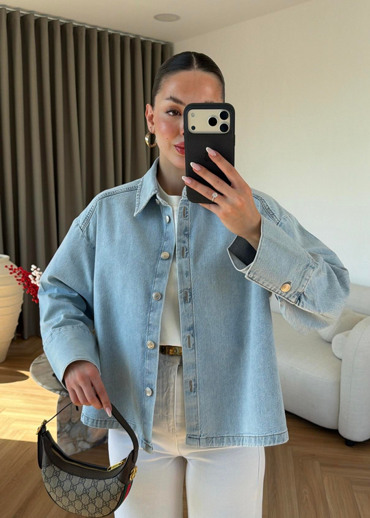 Yumuşak Dokulu Denim Gömlek BUZ MAVİ