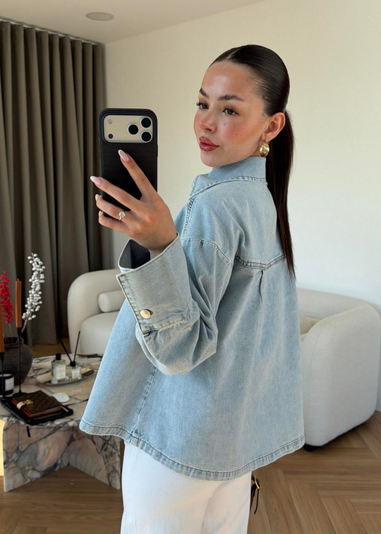 Yumuşak Dokulu Denim Gömlek BUZ MAVİ