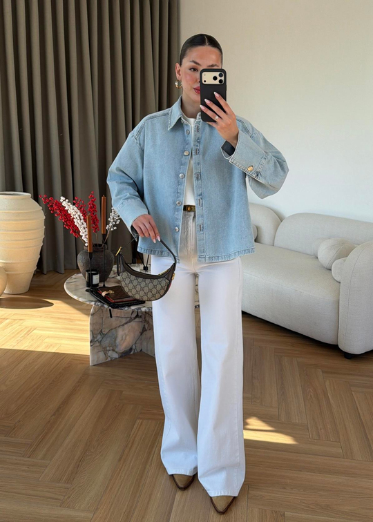 Yumuşak Dokulu Denim Gömlek BUZ MAVİ