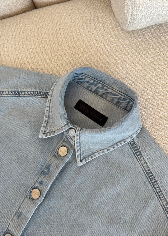 Yumuşak Dokulu Denim Gömlek BUZ MAVİ