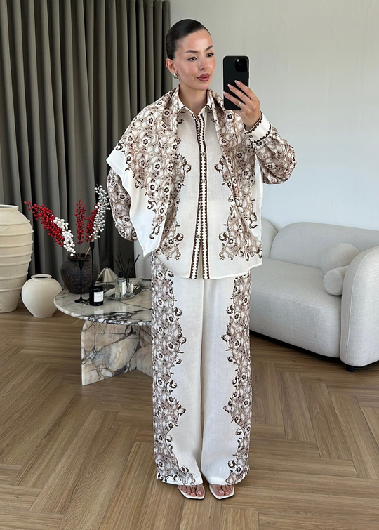 Zimmer Desenli Üçlü Takım KAHVE