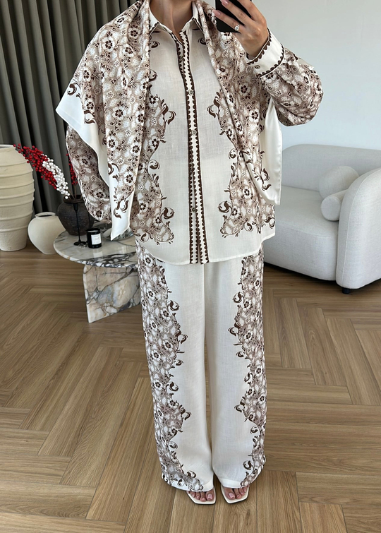 Zimmer Desenli Üçlü Takım KAHVE