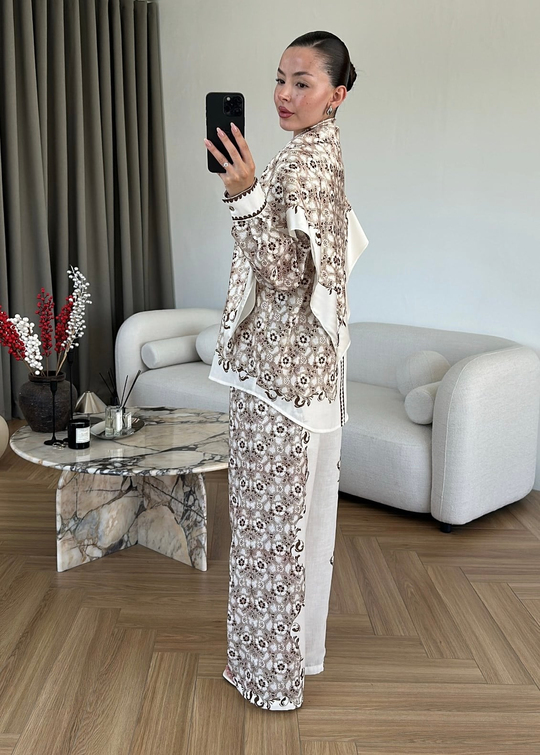 Zimmer Desenli Üçlü Takım KAHVE