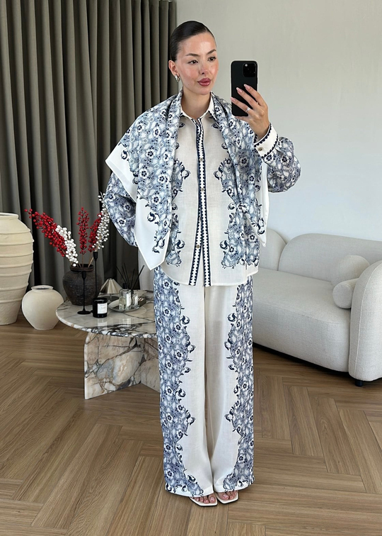 Zimmer Desenli Üçlü Takım MAVİ