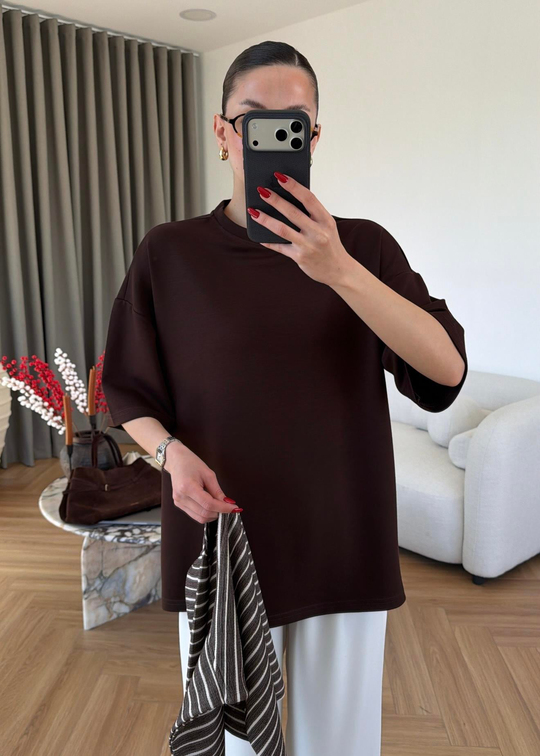 Zoe Atkılı Modal Tişört ACI KAHVE
