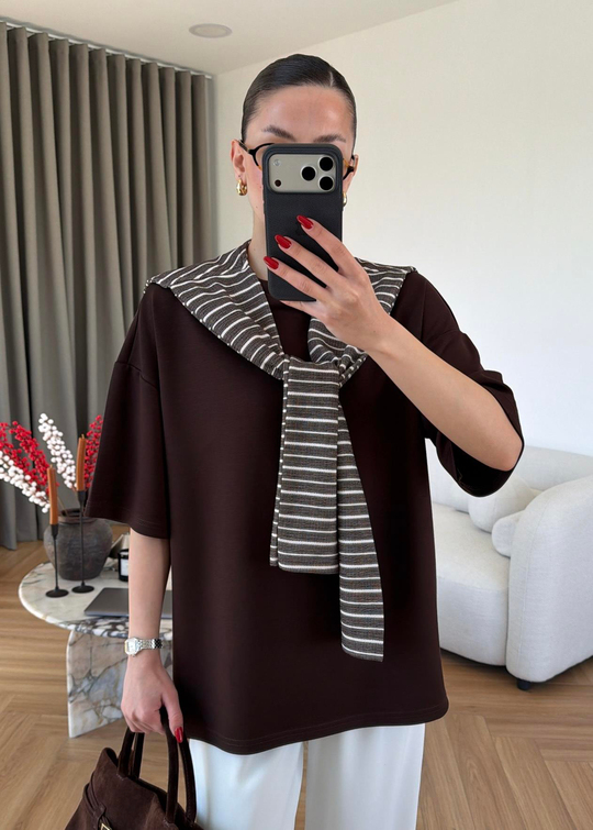 Zoe Atkılı Modal Tişört ACI KAHVE