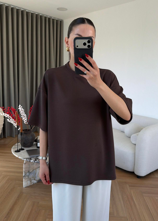 Zoe Atkılı Modal Tişört VİZON