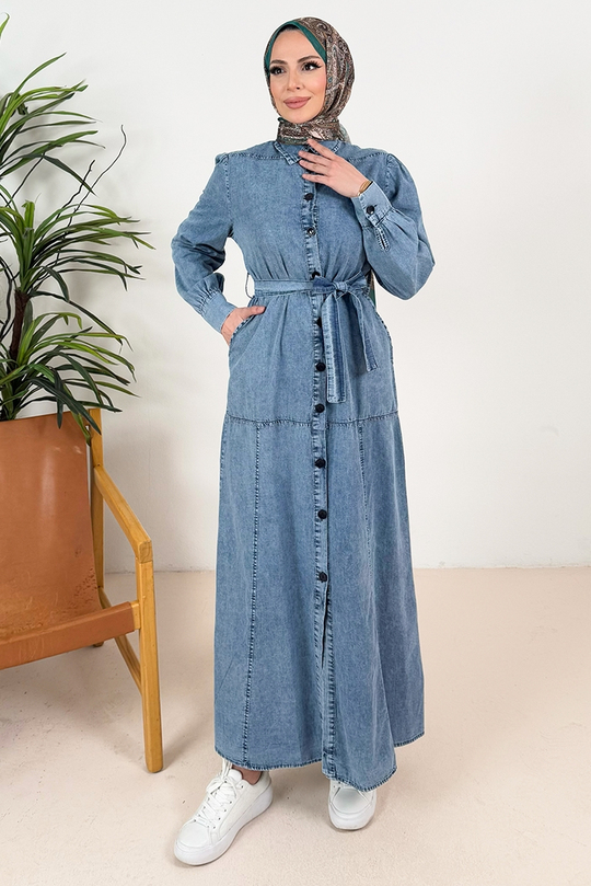 Ersel Boydan Düğmeli Kot Elbise 1391 - Açık Mavi