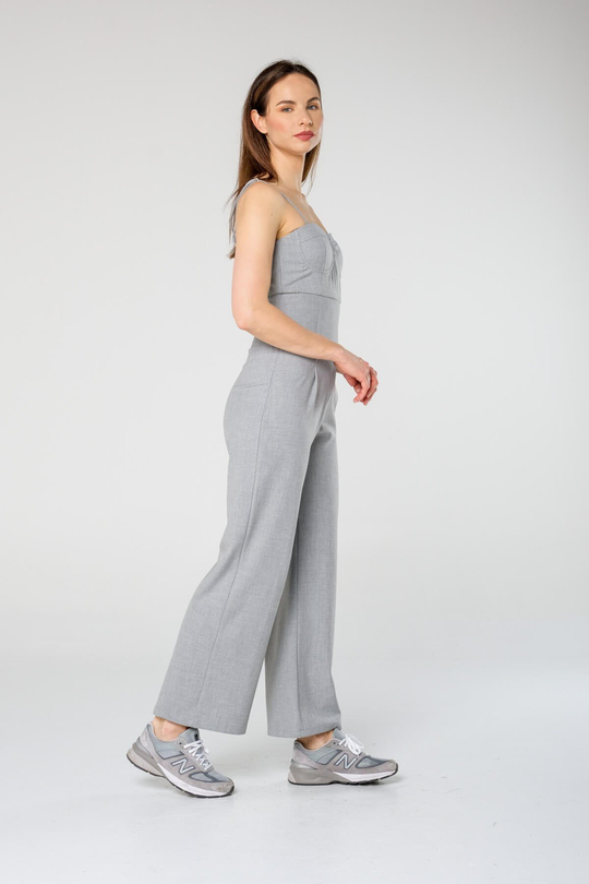 Gri İnce Askılı Straight Kesim Tulum