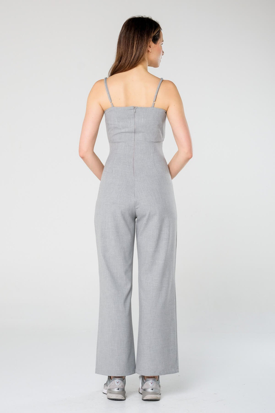 Gri İnce Askılı Straight Kesim Tulum