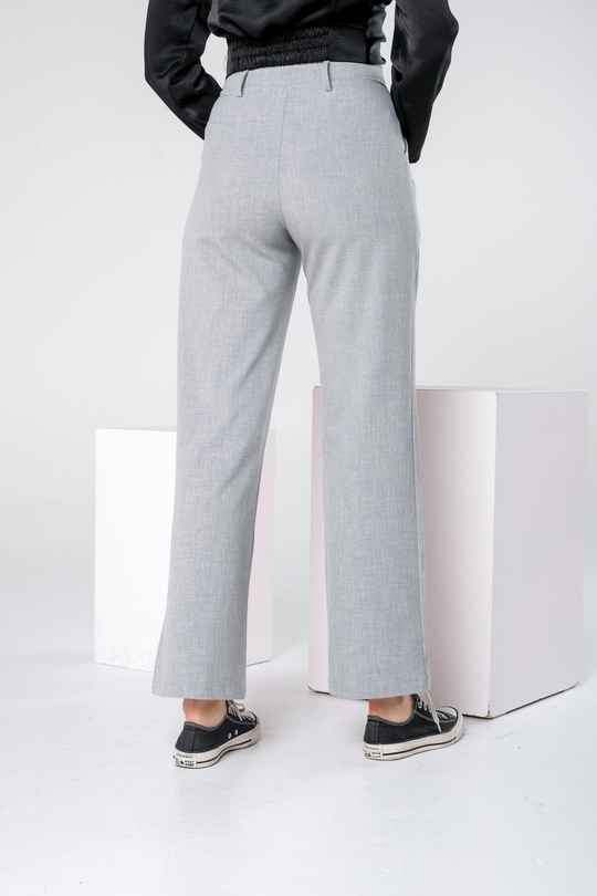 Gri Yüksek Bel Straight Bol Kesim Kumaş Pantolon