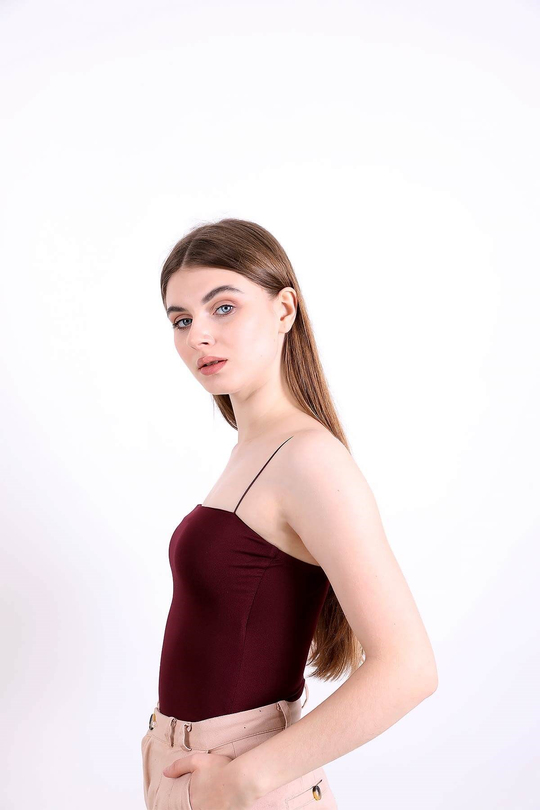 İnce Askılı Body çıtçıtlı - Bordo