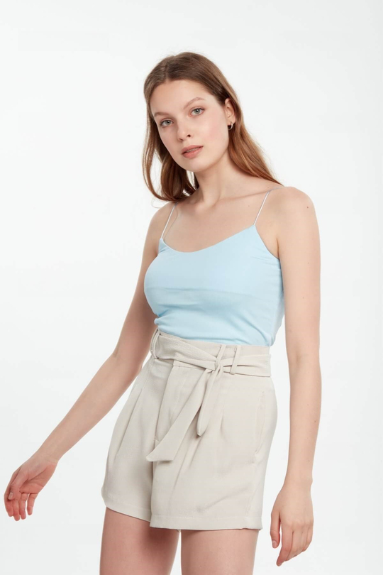 İnce askılı crop bluz mavi