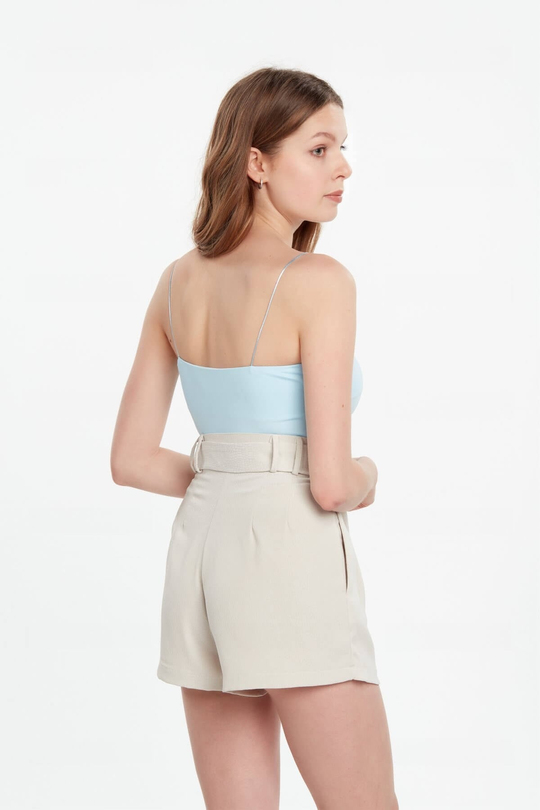 İnce askılı crop bluz mavi