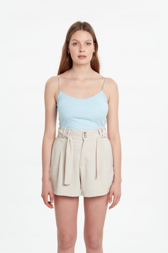 İnce askılı crop bluz mavi