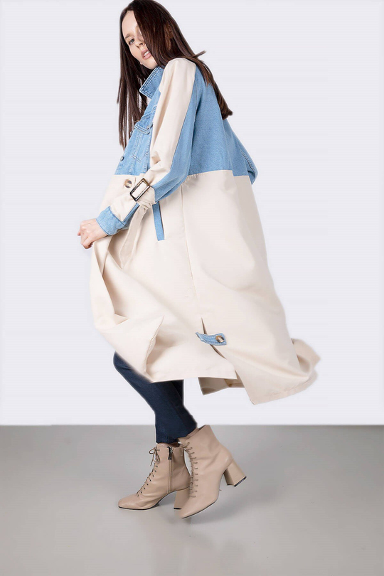 Kot detaylı uzun trençkot