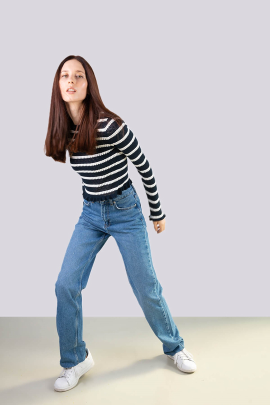 Lacivert Beyaz çizgili crop triko