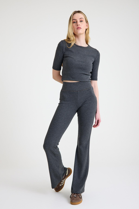 Modal Soft Touch Kadın Koyu Gri İspanyol Paça Flared Tayt Bluz Yoga Takımı